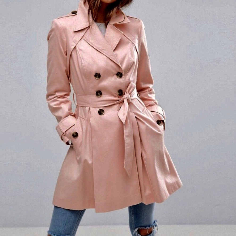 New W/ Tags ASOS Spring Trench Jacket Pink Belted